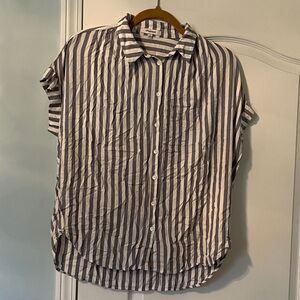 Madewell Sz Medium Blue & White Striped  Button Down Short Sleeve Viscose Top